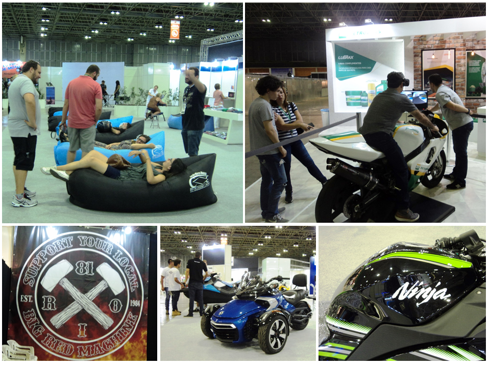 De tudo um pouco no Salão Moto Brasil: área para relaxamento, simuladores, espaço para os motoclubes e modelos divertidos